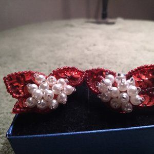 Handcrafted red butterfly's and simulated peals costume earrings